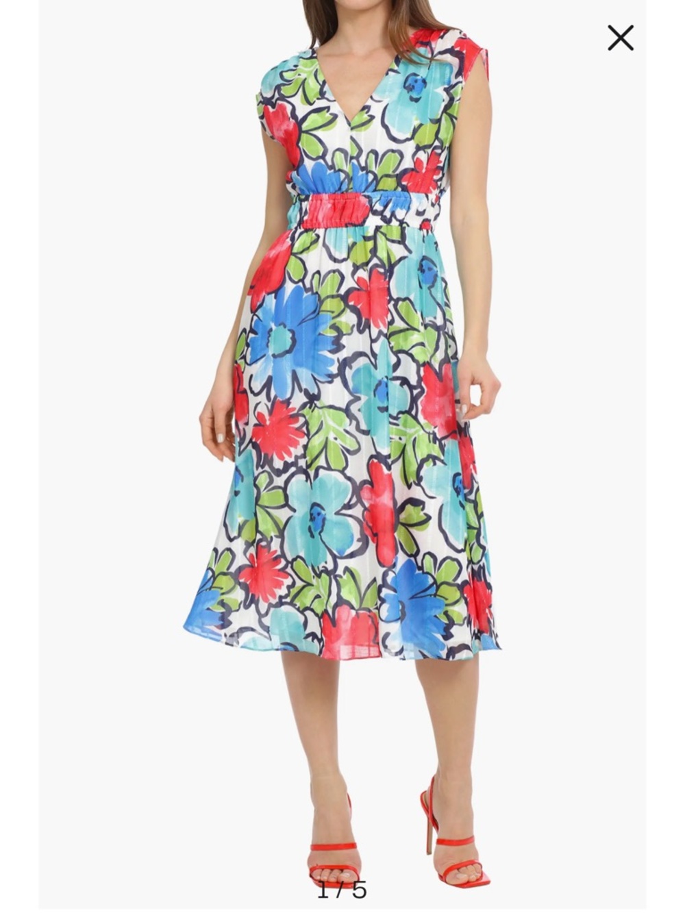 Maggie London floral cap sleeve midi dress